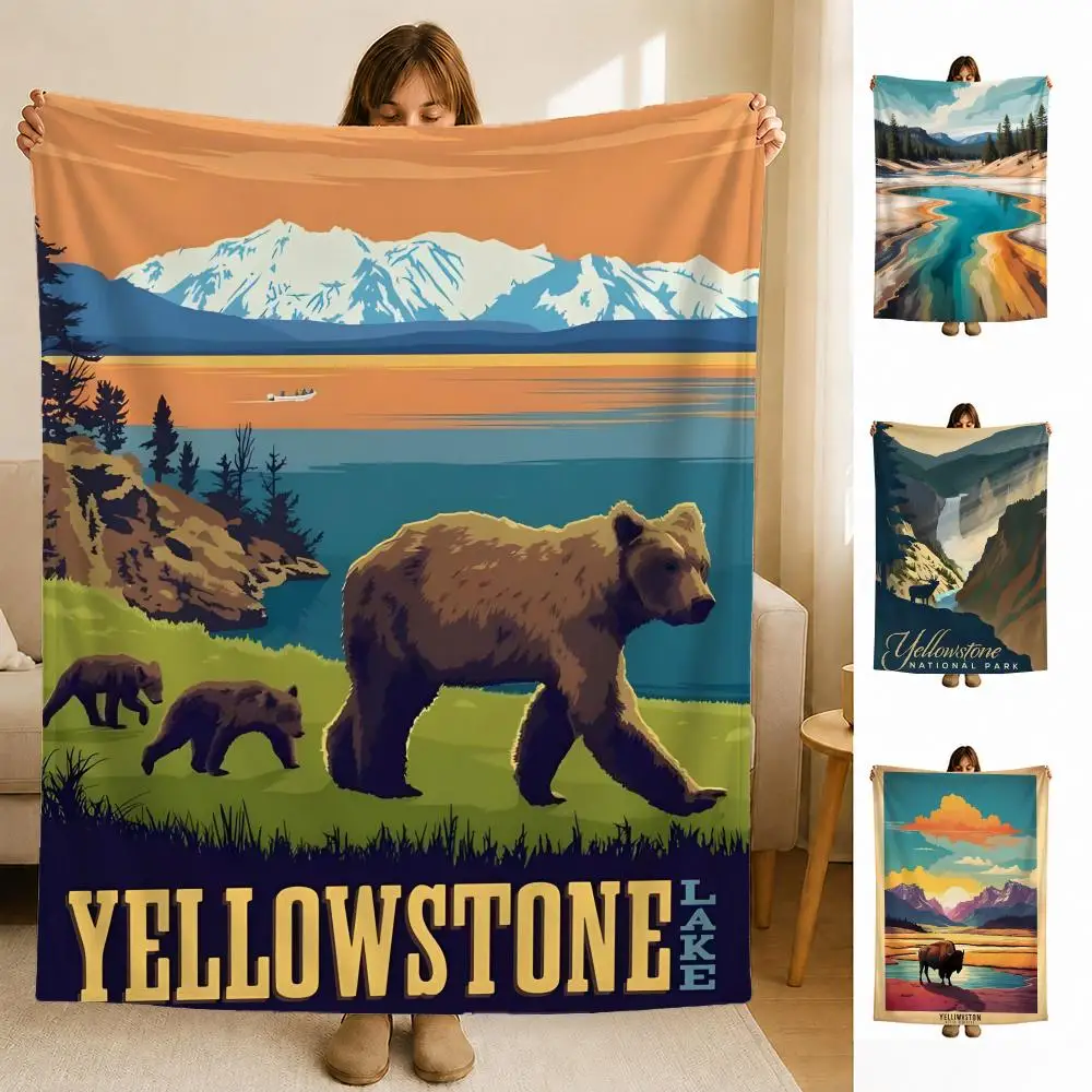 nature Y-Yellowstone Park Throw Soft Flannel Blanket for Bed Bedroom Sofa Picnic Throw Skin-friendly Breathable Gift Cover