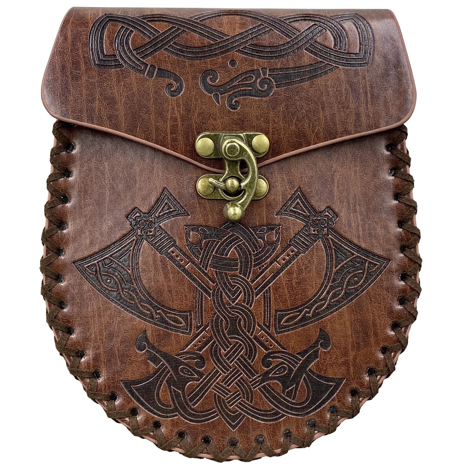 Medieval Fantasy Style Costume Accessories Celtic Knot Pattern Leather Belt Punk Fanny Pack Drawstring Coin Purse Skirt Clips Viking Knight Cosplay Props view 4