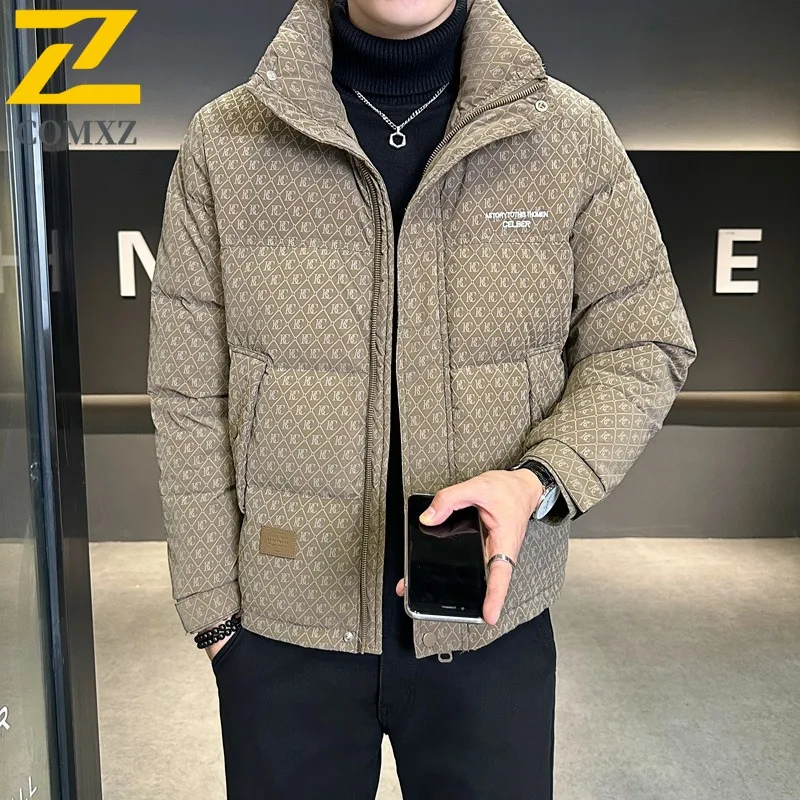 COMXZ Men Down Jacket Stand Collar Collar Commute Office Lightweight Puffer Coat Trendy Leisure Print Design Warm Winter Coat
