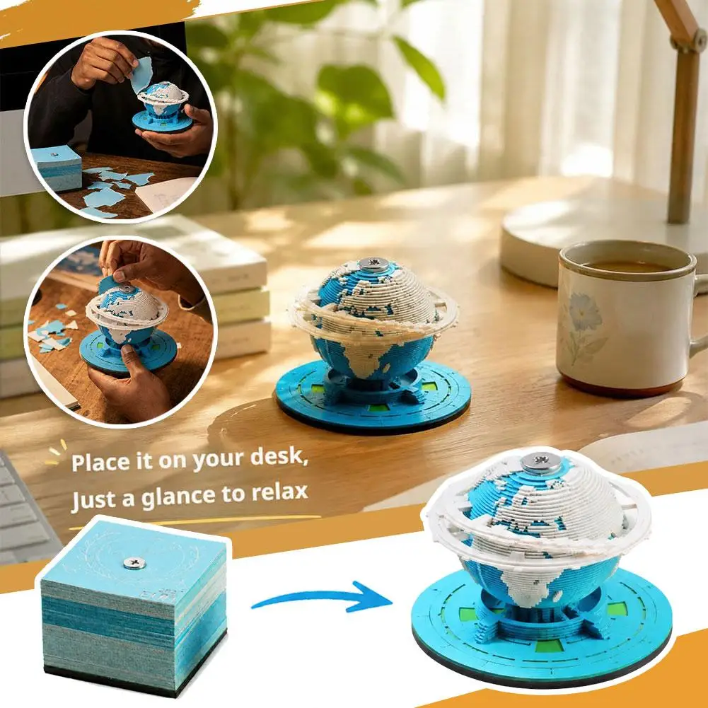 2027 Earth Desk Calendar With Tear Off Pages 3D Paper Sculpture Blue And White Globe Design For Desktop Decor And Teacher Gifts