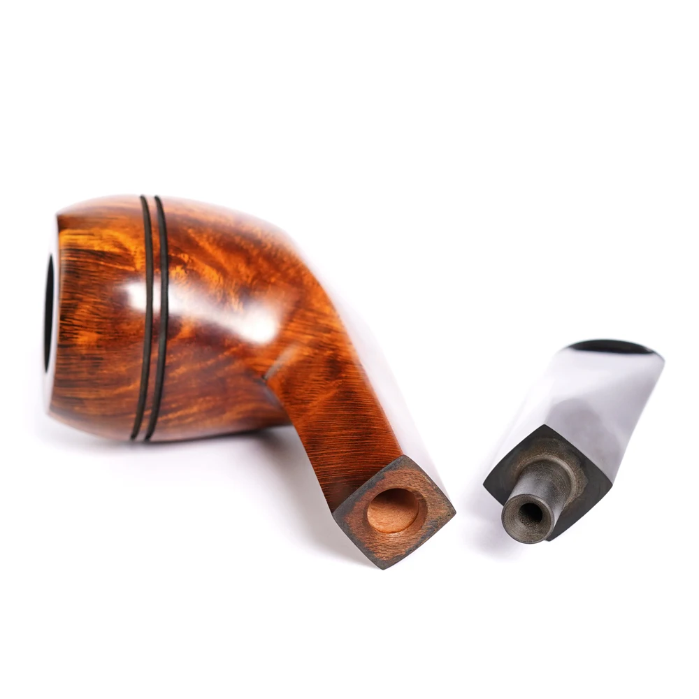 MUXIANG handmade briar bulldog pipe double waistline design straight handle vulcanized rubber mouthpiece Father smoker\'s gift