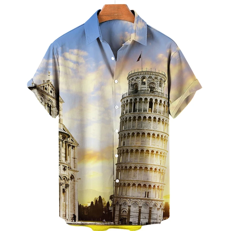 Buildings Around World Graphic Shirts For Men Clothes Miracle Design 3D Printed Blouses Casual Vacation Lapel Blouse Mens Tops