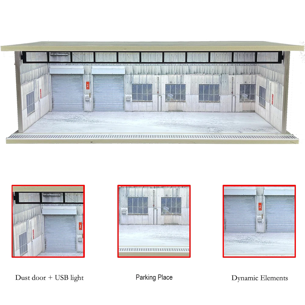 1/64 Scale Diecast Car Garage Diorama Miniatures Models with LED Lights Realistic Display Scene for Model Car Collection ﻿