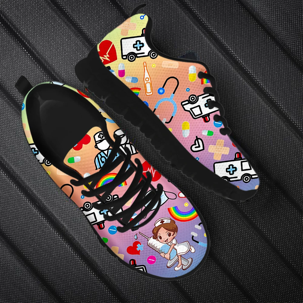 INSTANTARTS Women's Hospital Work Nurse Shoes Comfortable Casual Sneakers Cartoon Nurse Girls ECG Medical Print Femal Flats 2023