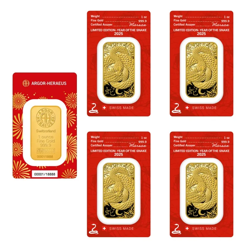 

Newest Argor Gold Bars One Ounce 2025 Snake Gold Bullion Non Magnetic Acrylic Seal Packaging Crafts for Collection
