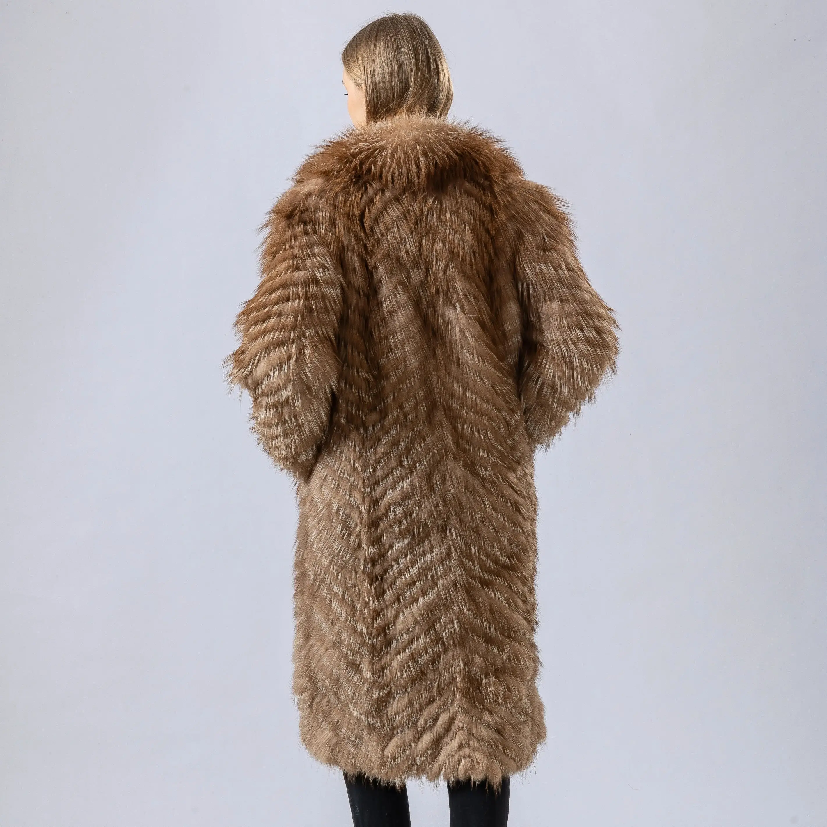 Abrigo largo de piel de zorro natural real con cuello grande largo 110 cm 250464