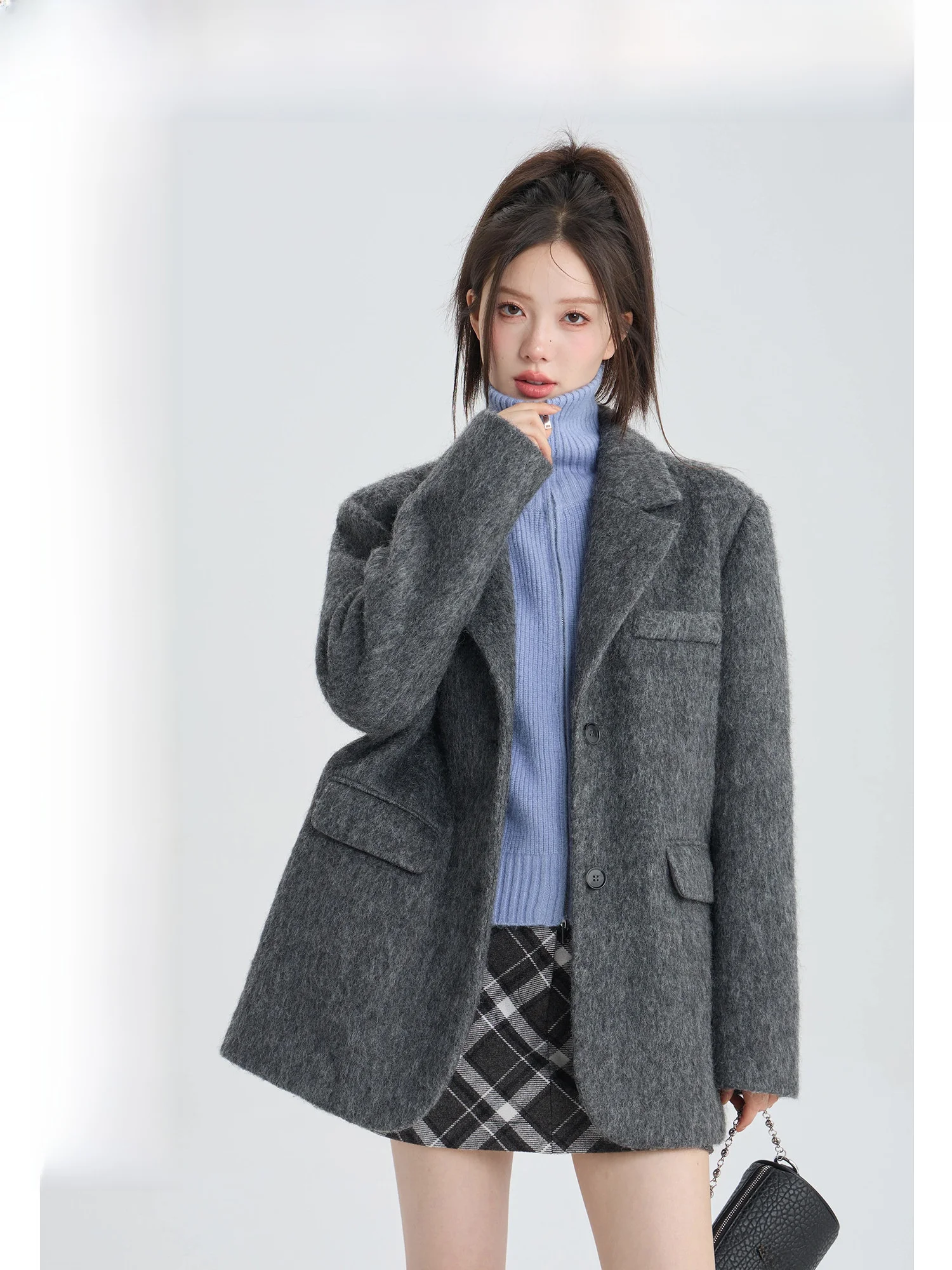 

ay Suit Woolen Coat Women's Lazy Sle Autumn Winter High-End Feeling Trench Coat Polyester Wool Blend Long Sve Coat