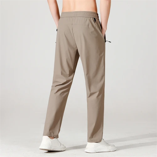 Imagen 2 del producto Pantalones de seda de hielo para hombre, pantalón informal de negocios de estilo fino, negro y gris, elásticos, transpirables, pierna recta, verano 2024