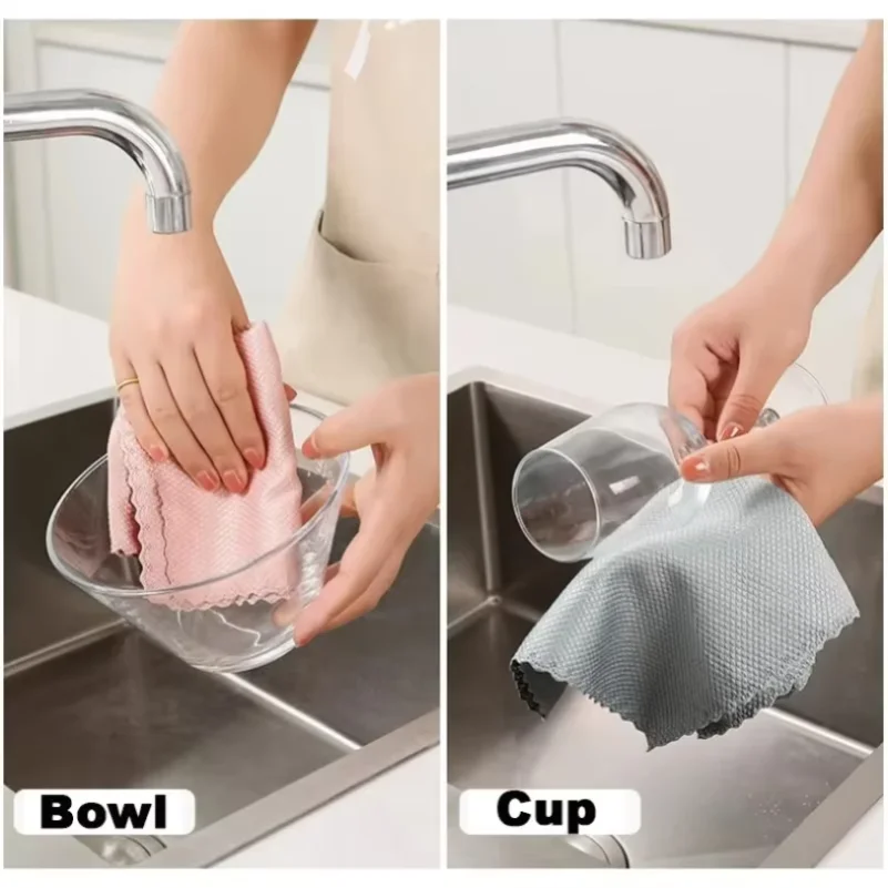 10/20pcs Microfiber Glass Cleaning Cloth Rag Lint-Free For Windows Car Kitchen Mirror No Trace Reusable Fish Scale Rag Polishing
