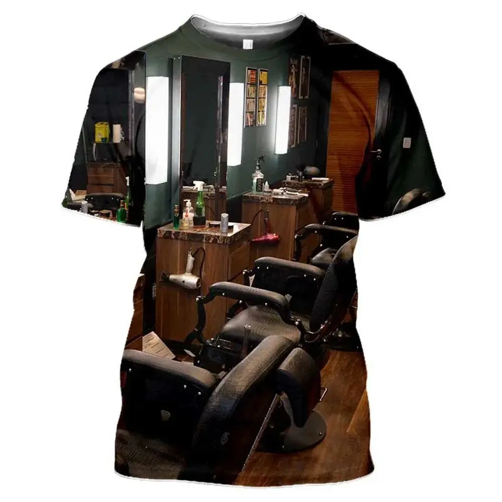 Summer Men Fun Barber Shop Tools t-shirt stampata Fashion 3d Printed O Collar manica corta Street Personality Loose Top 6xl