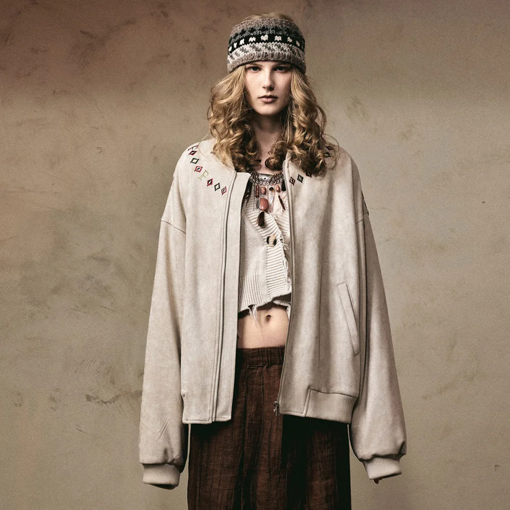 

Women Men Autumn Suede Embroidery Splice Baseball Jacket Couple Streetwear Fashion Loose Casual Cargo Jacket Coat Outerwear