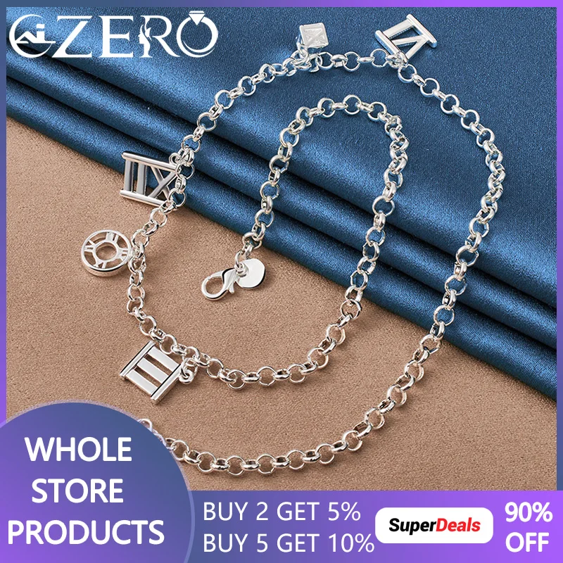 

ALIZERO 925 Sterling Silver 20 Inch Lobster Clasp Chain Roman Numerals Necklace For Women Men Wedding Party Charms Jewelry