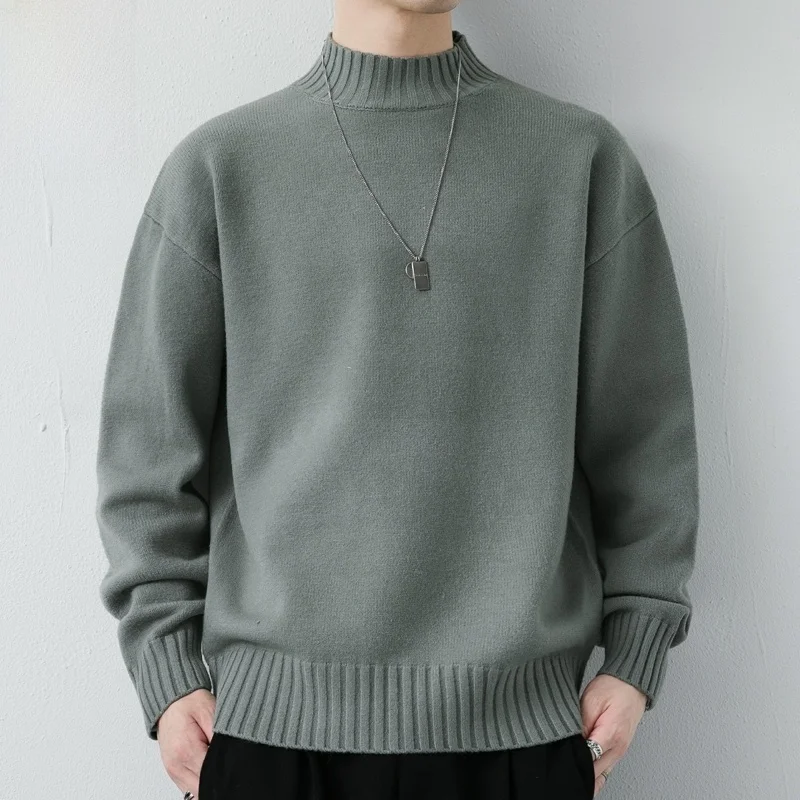 

Мужской вязаный свитер с высоким воротником, свободного кроя, с длинными рукавами, базовый слой, новинка зимы