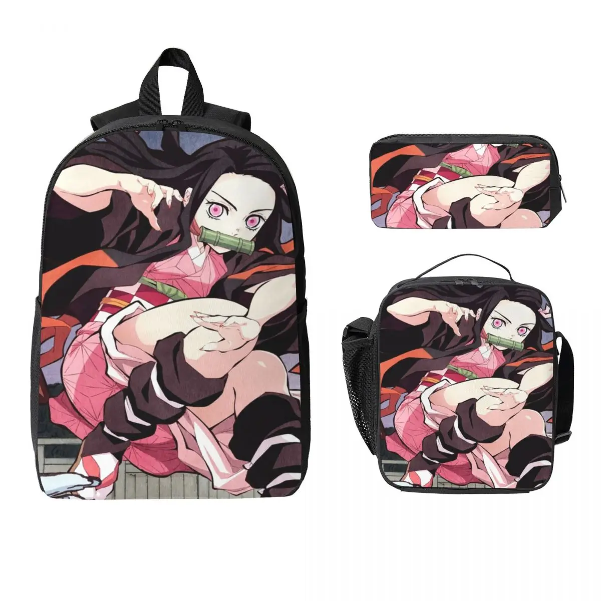 

Рюкзак Kimetsu No Yaiba Demon Slayer для мальчиков и девочек, школьная сумка, компьютерные сумки на плечо, 3 шт., изолированная сумка для обеда, пенал