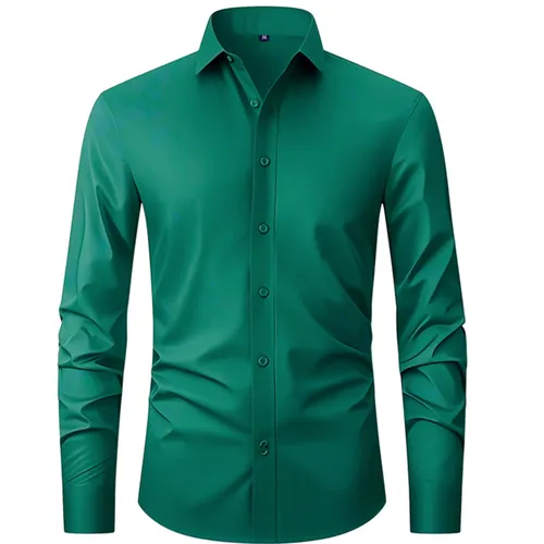 Imagen 1 del producto Camisa de negocios para hombre talla EE. UU. UE XXL manga larga Color sólido primavera otoño Social Formal sin arrugas Slim Fit blusa elástica para hombre