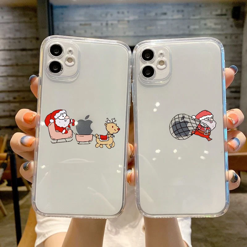 Funda de teléfono de regalo de Año Nuevo de dibujos animados de Navidad para iPhone 17 16 15 11 12 14 13 Pro Max Mini X XS XR 7 8 Plus SE 16E cubierta a prueba de golpes