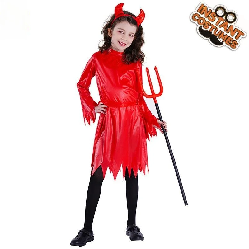 レッドデーモンコスチューム女の子用ハロウィンロールプレイングパフォーマンス死神少女コスプレ衣装子供服ドレス