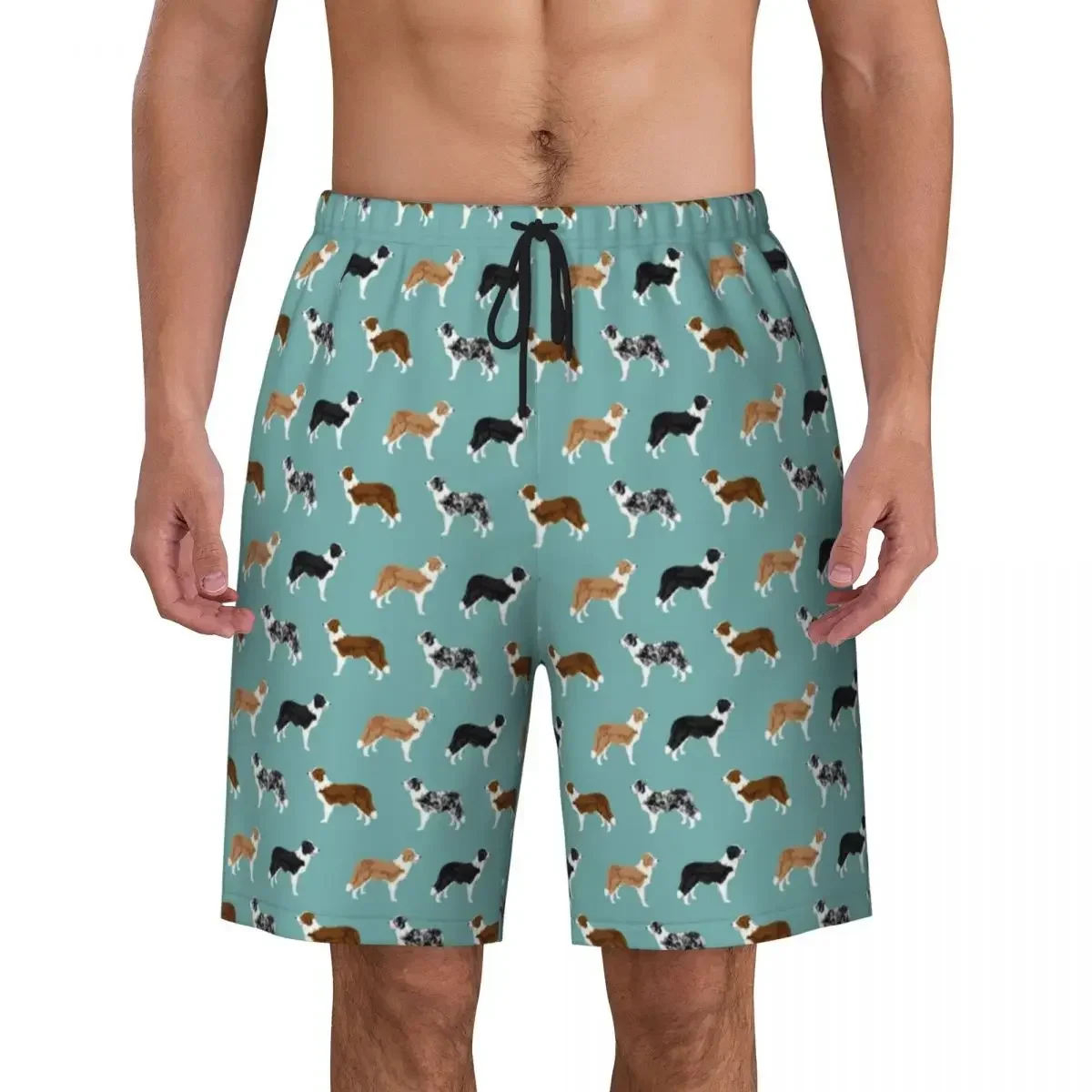 Cute Dog Border Collie Board Shorts Men Fashion Beach Shorts Briefs Puppy Pet Quick Dry Swimming Trunks