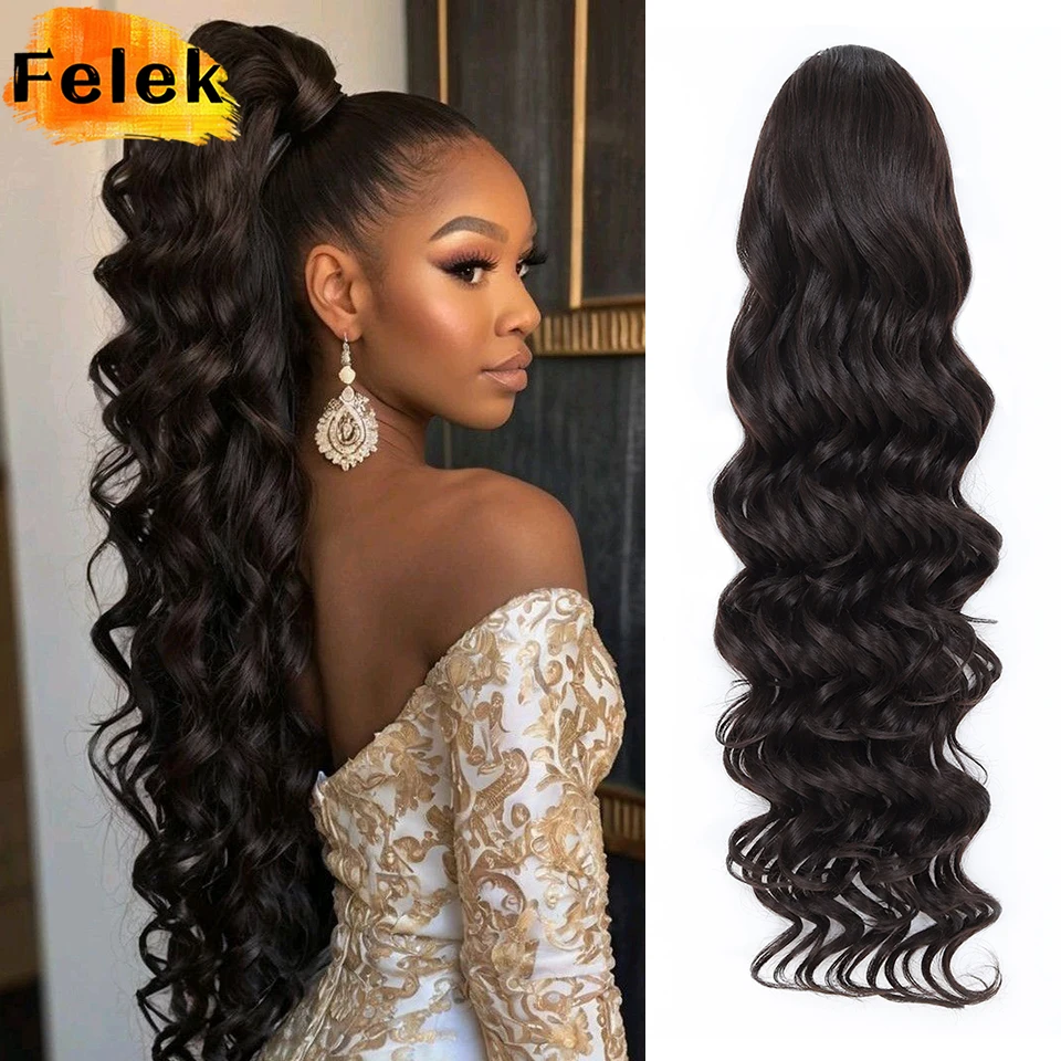 

28" Drawstring Ponytail Synthetic Deep Curly Instant Clip In Ponytail Extension Heat Resistant Afro Curly Horse Tails For Women