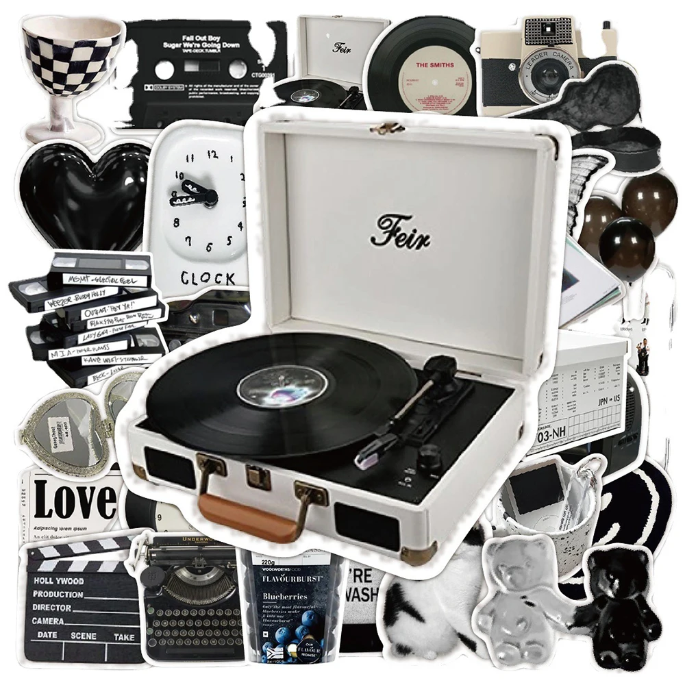 10/30/50pcs Ins Style Retro Black White Art Aesthetic Stickers Waterproof DIY Water Bottle Phone Luggage Cartoon Graffiti Decals