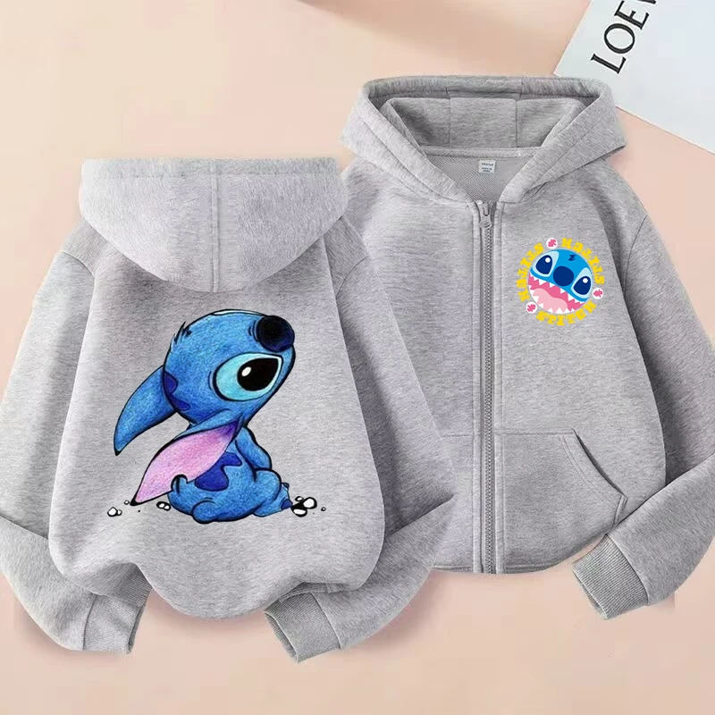 New Stitch Disney Kids Zip-up Hoodie Cartoon Anime Hoodies Boys Girls Casual Sports Coat Jackets Autumn Children's Clothing