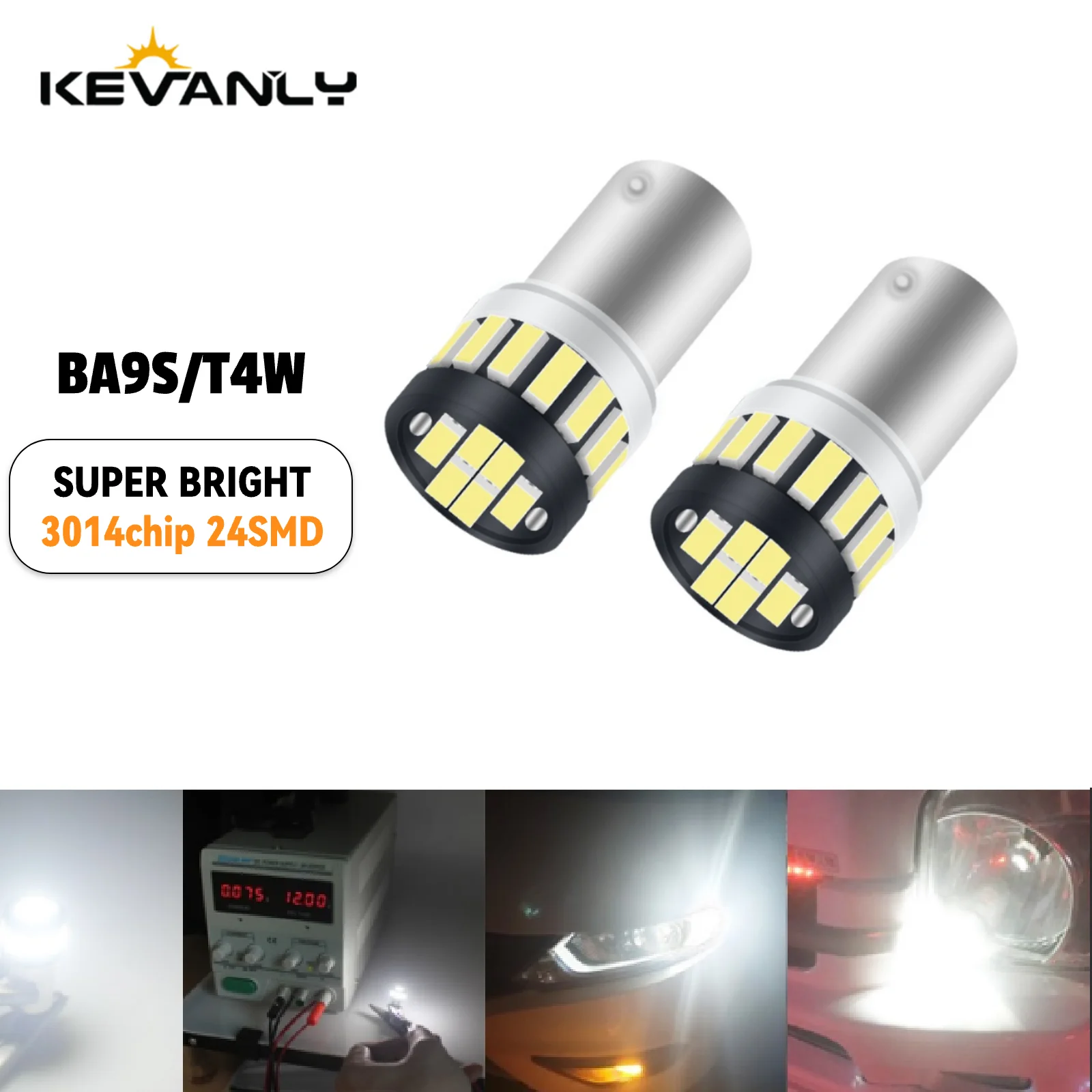 

KEVANLY 2pcs BA9S T4W LED Bulbs 21SMD 4014 Chip LED Interior Lamp Bulb Canbus License Plate Light Backup Light 12V White