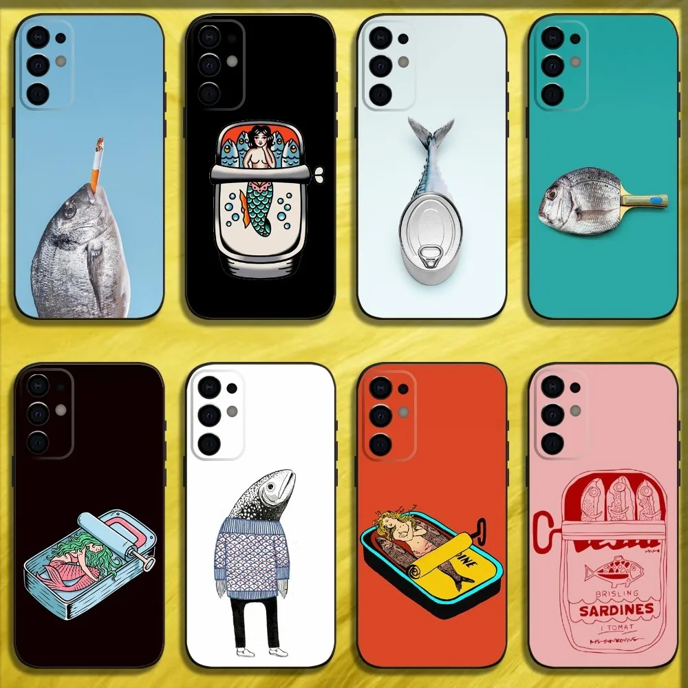 

Fish Funny Sardines Phone Case For Samsung S24,S21,S22,S23,S30,Ultra,S20,Plus,Fe,Lite,Note,10,9,5G Black Soft Cover