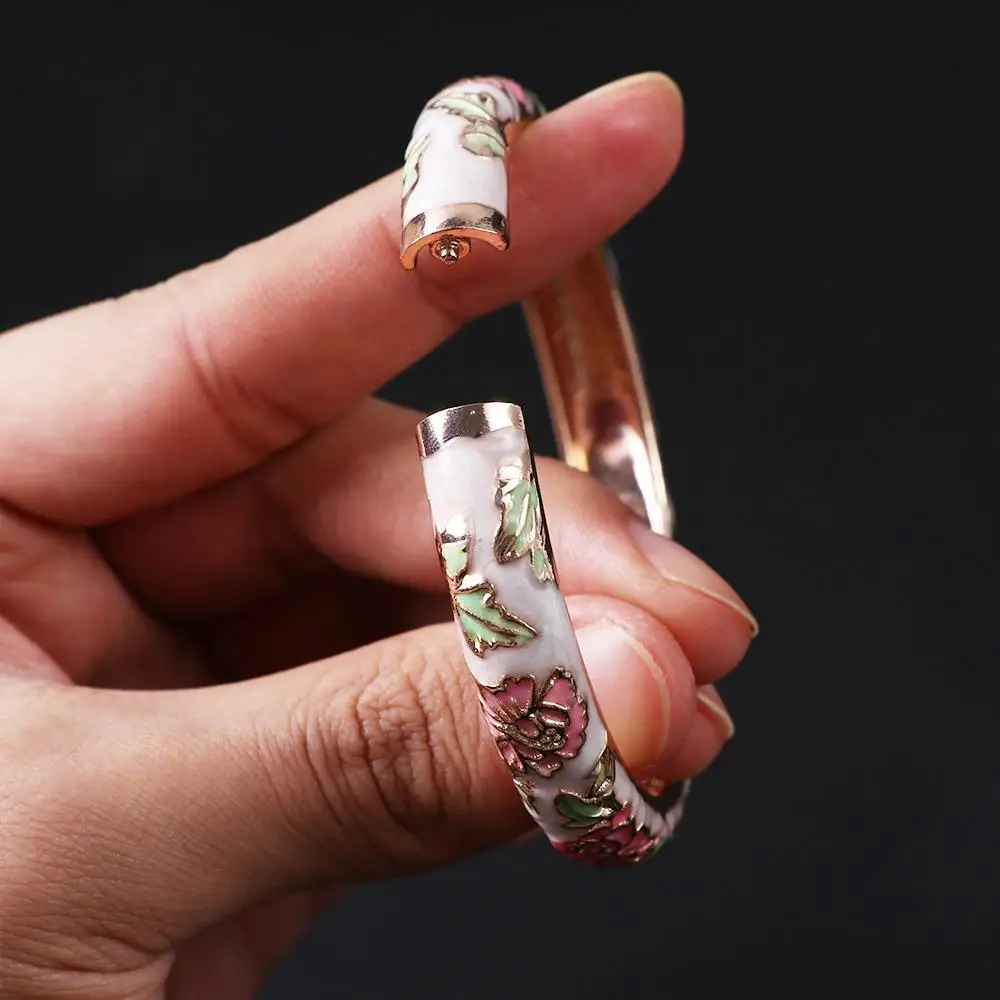 Regali classici vintage di peonia cloisonné per le donne Ragazza Smalto Fiore Gioielli Bracciale Accessori Braccialetti