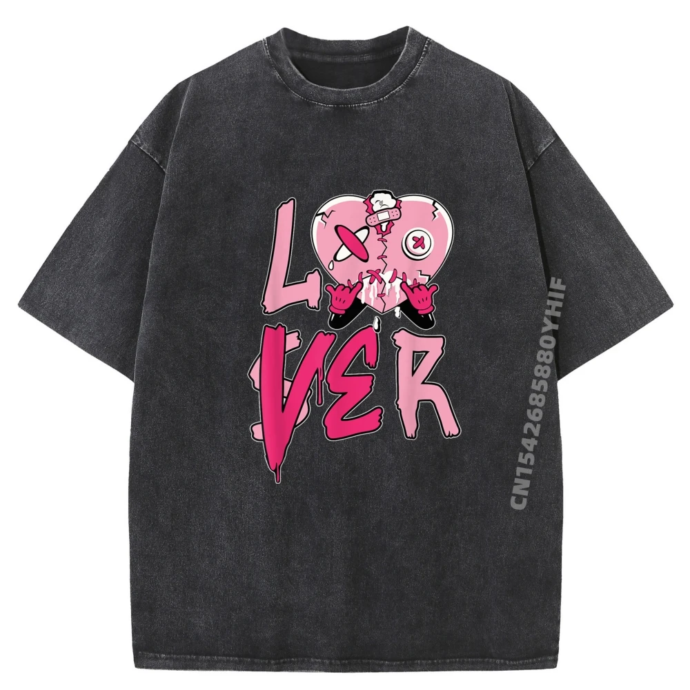 

Pink Loser Lover Pink Drip Heart Matching Hiphop Streetwear Short Sleeve T-Shirt Men Funny Washed T Shirts