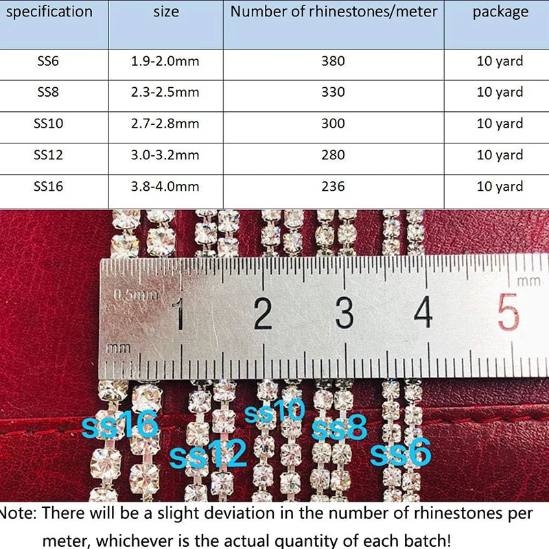 10 Yards Kristall Strass Diamant Kette Trim Silber Klaue Strass Kette für DIY Handwerk Nähen Schmuck Hochzeit Dekor 2/2.5/3mm – Detail 3