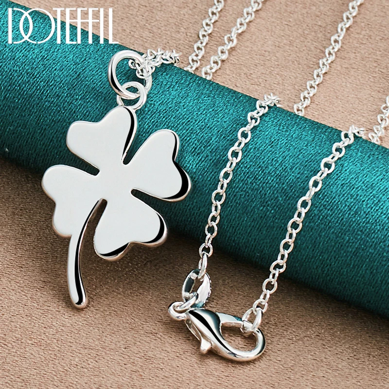 DOTEFFIL 925 Sterling Silver czterolistna koniczyna naszyjnik 16-30 Cal łańcuszek dla kobiety moda ślubna biżuteria z wisiorkiem