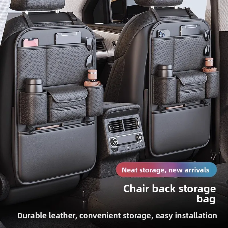 

6-Pocket Car Seat Back Storage Bag Wear-Resistant Car Backseat Organizer Tissue/Cup Holder Waterproof Anti-Kick Pad