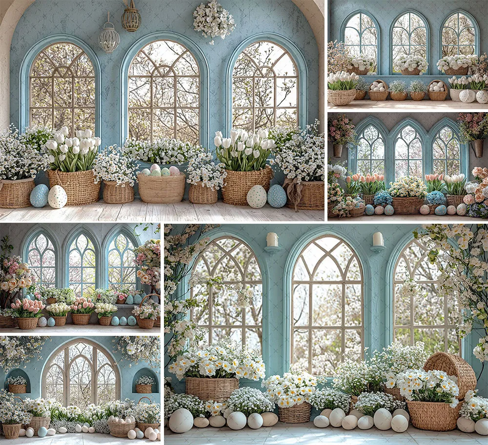 Mehofond Photography Background Spring Easter Arch Window Flowers Eggs Kids Birthday Party Portrait Decor Backdrop Photo Studio