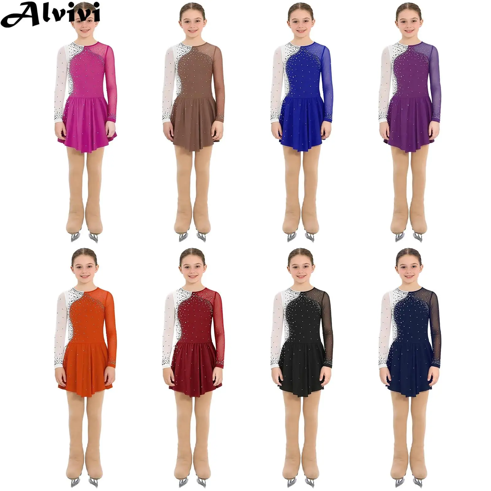 kids-girls-figure-skating-gymnastics-acrobatics-performance-dancewear-shiny-rhinestone-mesh-dance-leotard-dress-with-pantyhose