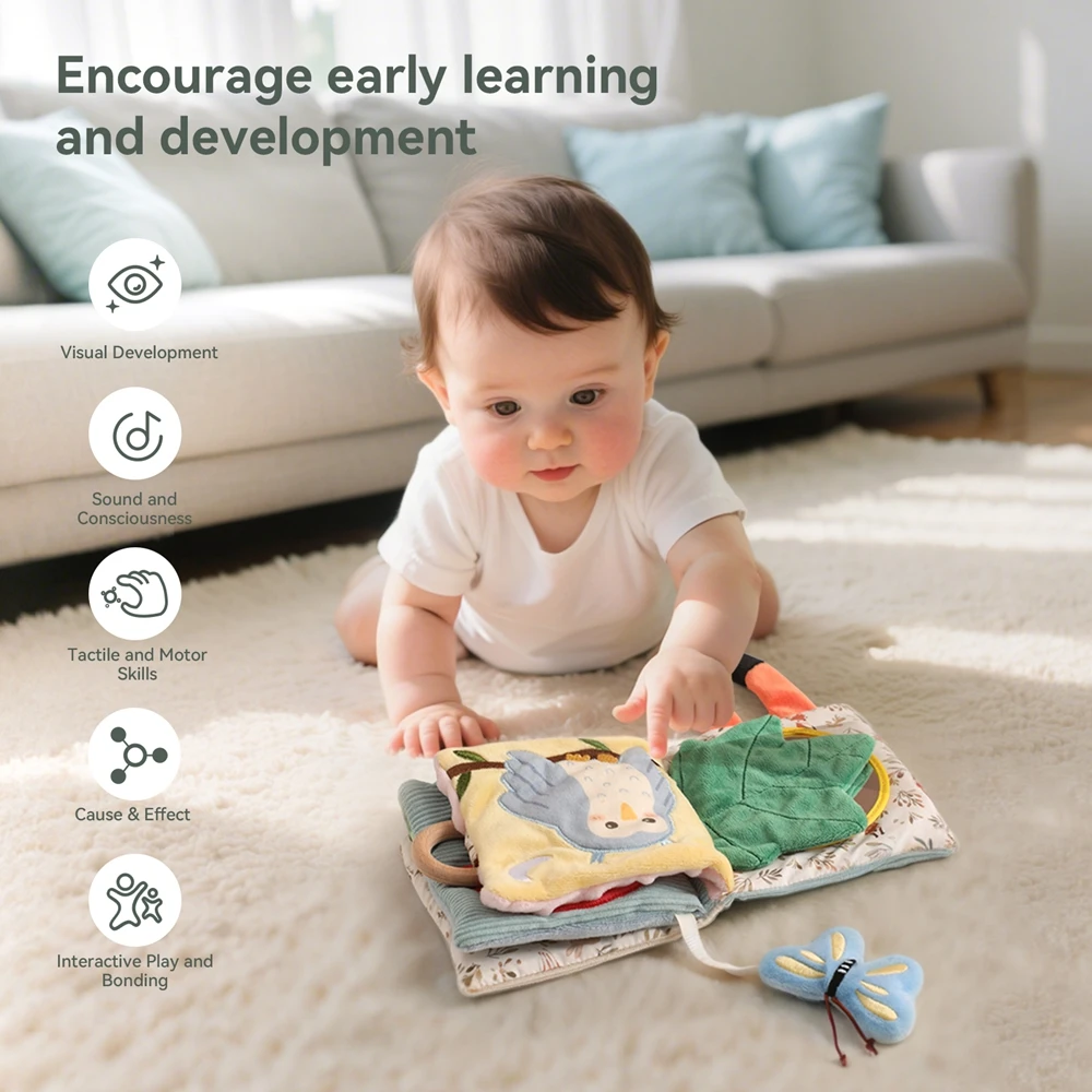 Baby Toys Cloth Book Early Educational Baby Toys Sensory Book Baby Soft Books Toys Fluffy Cartoon Elephant Books With Mirror