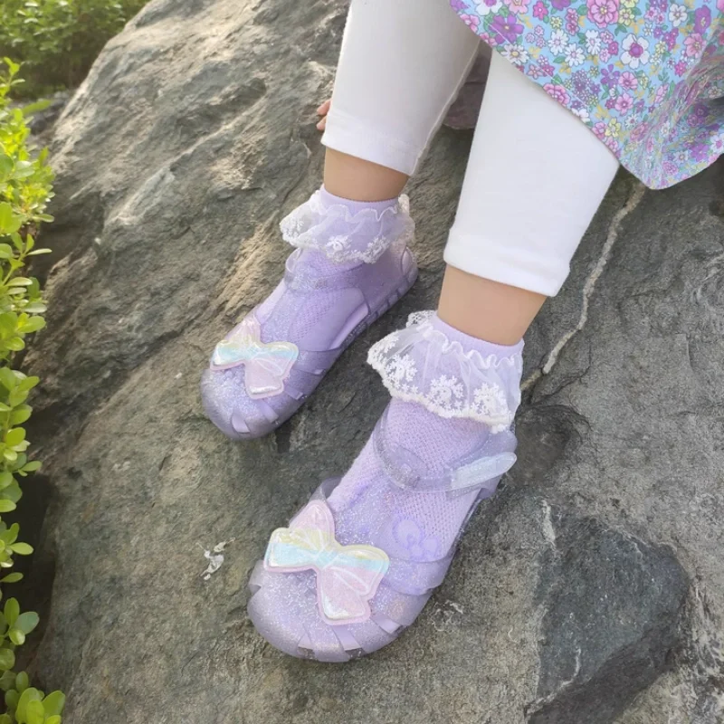 

Barbie 2025 New Summer Girls Cute Jelly Princess Children Hollow Out Breathable Beach Waterproof Anti Slip Kid Special Purpose