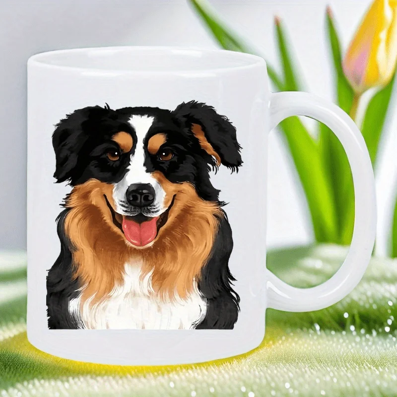 

Cute Bernese Mountain Dog Ceramic Mug - White Coffee Cup with Adorable Dog Illustration, Hand Wash Only, Perfect Gift for Dog