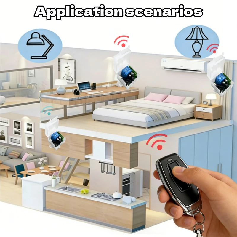 433Mhz Wireless Remote Control Switch AC 110V 220V 230V 10A Relay 1CH Receiver Controller and 2-Botton RF Remote Transmitter