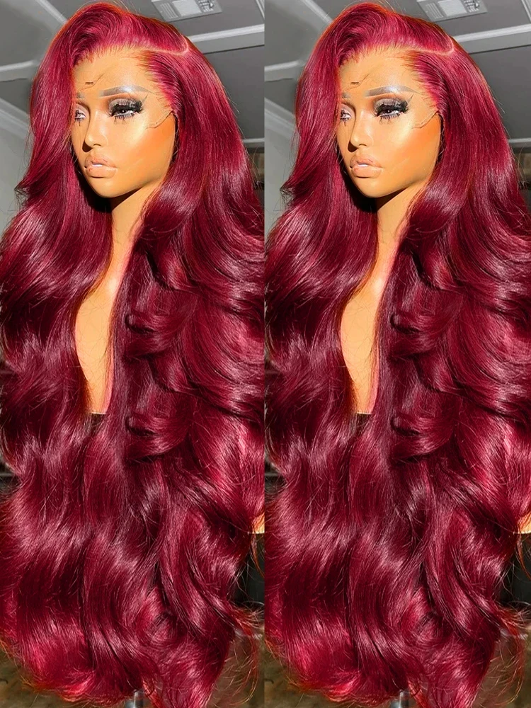 99J Burgundy Body Wave Glueless Lace Frontal Human Hair Wigs For Women Red Lace Front Wigs Colored Lace Human Hair Wigs On Sale