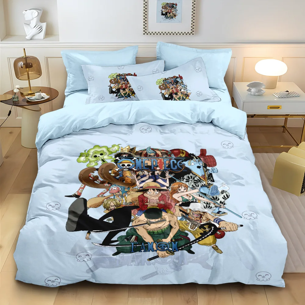 Anime O-One Pieces Ruffys Bettwäsche-Set, japanischer Bettbezug, Kissenbezug für Kinder, Jungen, Geschenk, Einzelbett, Queen-Size-Bett