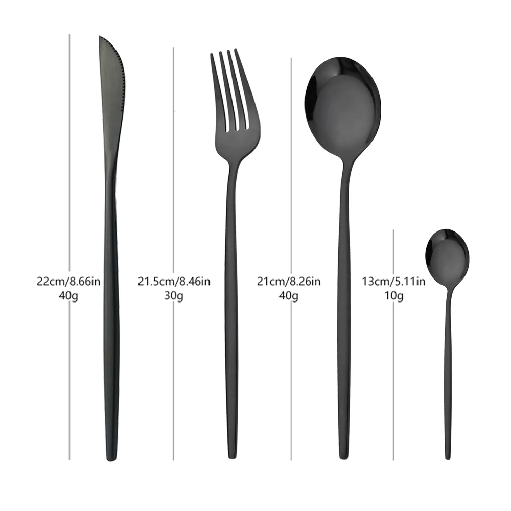 16Pcs Dinnerware Set Stainless Steel Tableware Mirror Dinner Black Cutlery Set Knife Fruit Fork Spoon Silverware Kitchen Set