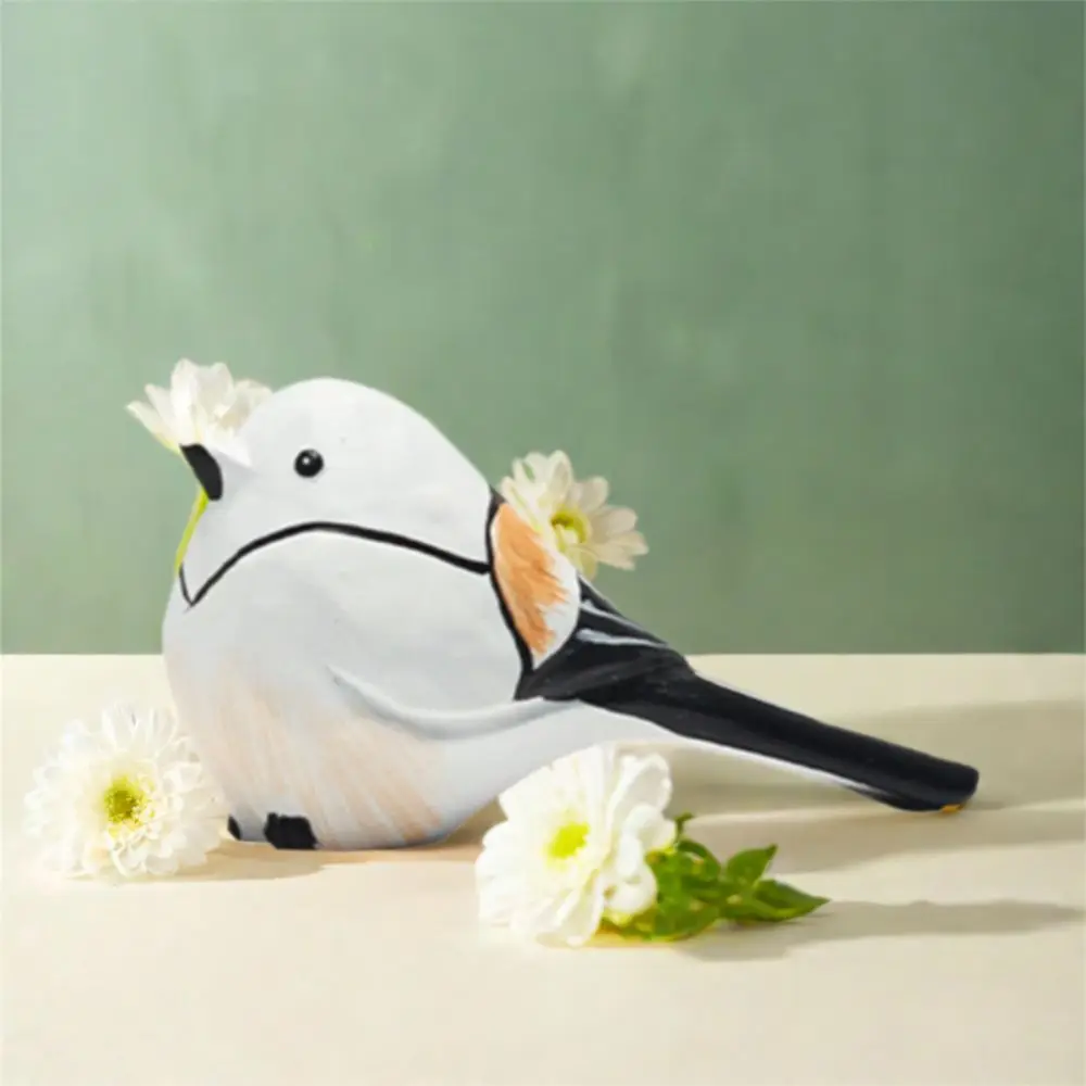 

Cute Fat Chirp Bird Ornament Vintage Rustic Bird Statue Resin Crafts Handmade Long-tailed Tit Figurine Courtyard Decoratio