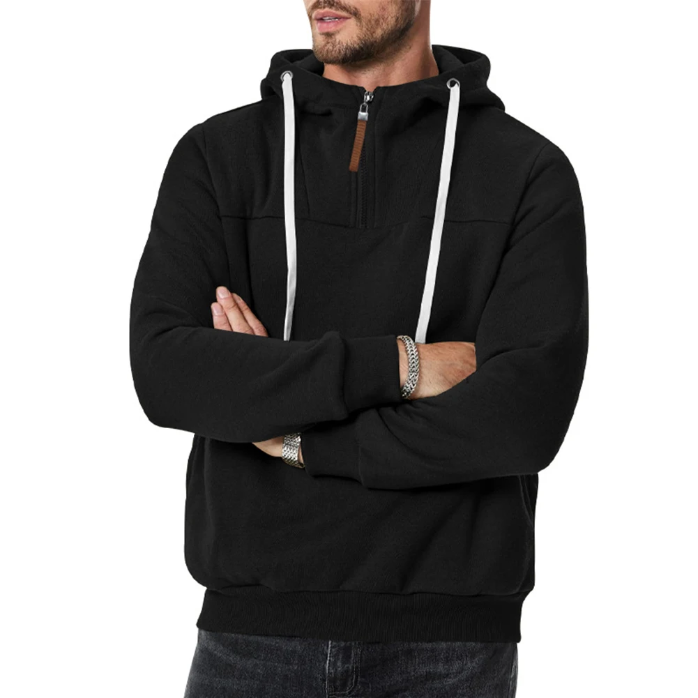 

Athletic Hoodie Half Zip Sweatshirt Hooded Neckline Long Sleeve Design Polyester Fabric Solid Color Style Suitable For Spring