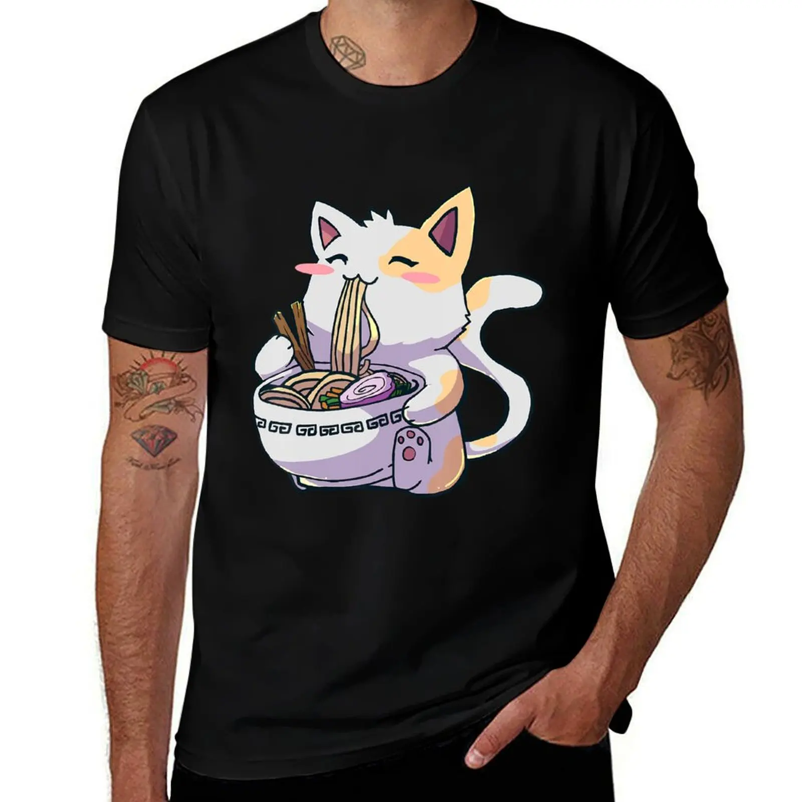 Cute Cat Eating Ramen Kawaii T-Shirt Thanksgiving Day Tee Top T-Shirt