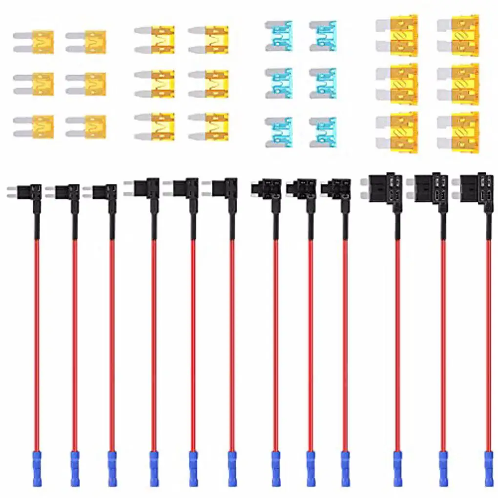 36pcs Universal Car Truck Lamp Fuse Holder 12V Additional Circuit Adapters Fuse Set Inline Fuses Taps Circuit Board Automotive