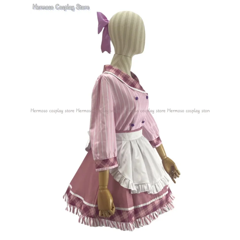 Disfraz de Cosplay de Maid de Anime Rosa a Rayas para Mujer/Niña, inspirado en el personaje Chou Shiki Natsume de Café Stella y Shinigami no Chou Shiki.