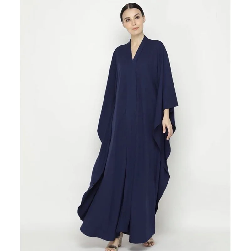 

Muslim Dress Solid Color Standing Neck Bat Sleeve Middle East Dubai Loose Large Gown Abayas For Women Kaftan Femme Musulman