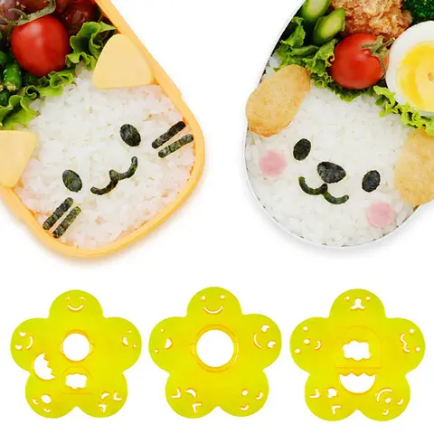 도시락 장식 쌀알 몰드, 해초 커터, 만화 주방 도구, 엠보싱 장치, DIY 스시 메이커 몰드 만들기, 2 개, 3 개, 4 개