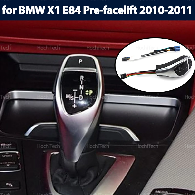 

For BMW X1 E84 Pre-facelift 2010-2011 Led PU Leather Sliver Black LED Gear Shift Knob Automatic Gear Shifter Lever Handle Kit