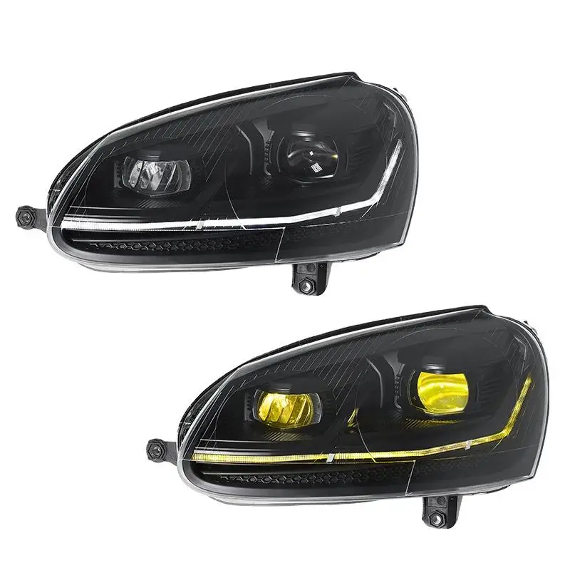 For F141 12V Dual Color Golden Eye LED Headlight Assembly With Sequential DRL Modified Front Lamp for VW Golf 5 2003-2011